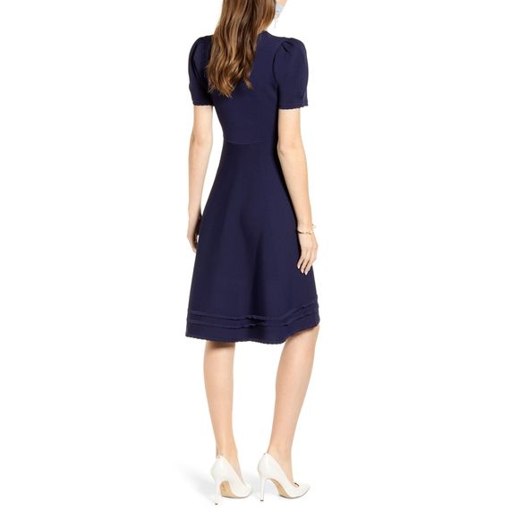 RACHEL PARCELL Navy Puffy Scallop Sweater Dress S - Picture 11 of 12